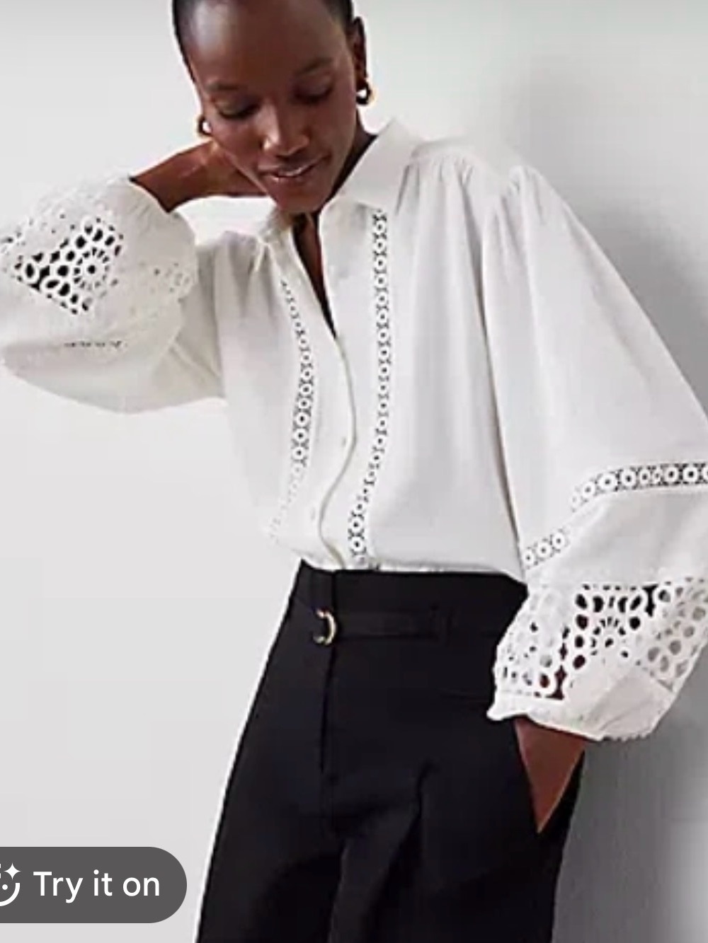 Ann Taylor White Eyelet Lace Blouse with Balloon Sleeves